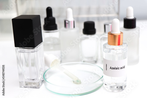 Azelaic acid in a bottle, chemical ingredient in beauty product