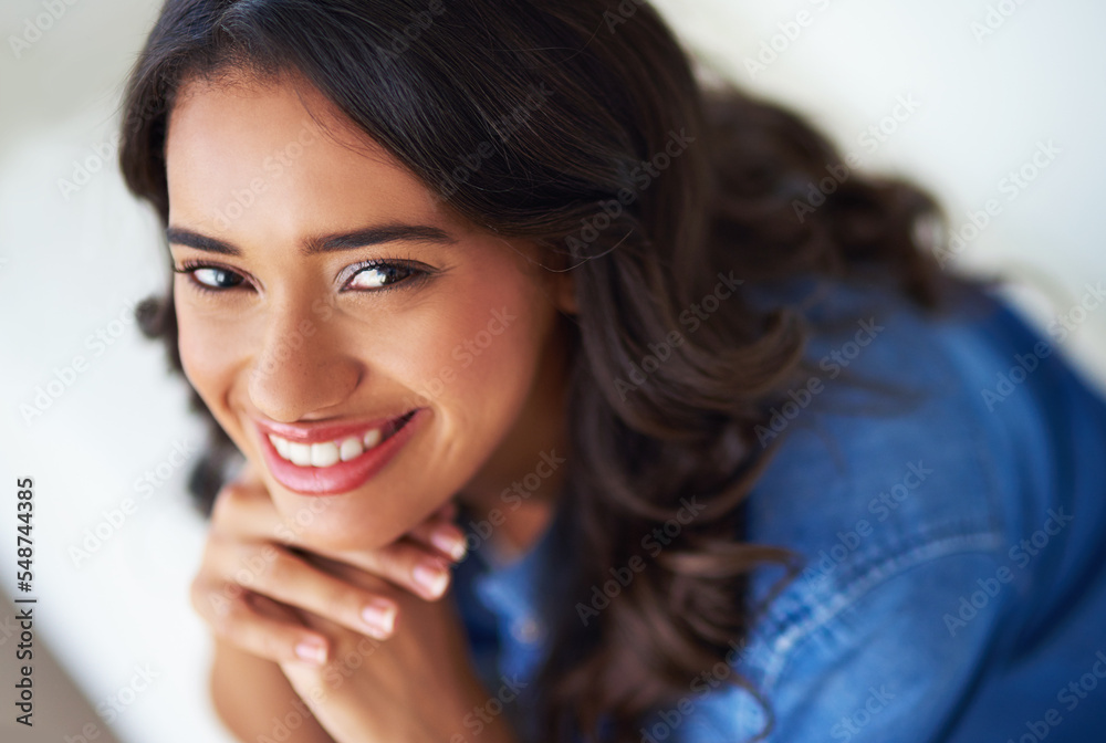 Woman, face and happy to relax portrait on sofa in home for happiness or relaxing lifestyle. Young person, smile and mental health wellbeing or smiling for couch relaxation or positive thinking Woman, face and happy to relax portrait on sofa in home for happiness or relaxing lifestyle. Young person, smile and mental health wellbeing or smiling for couch relaxation or positive thinking