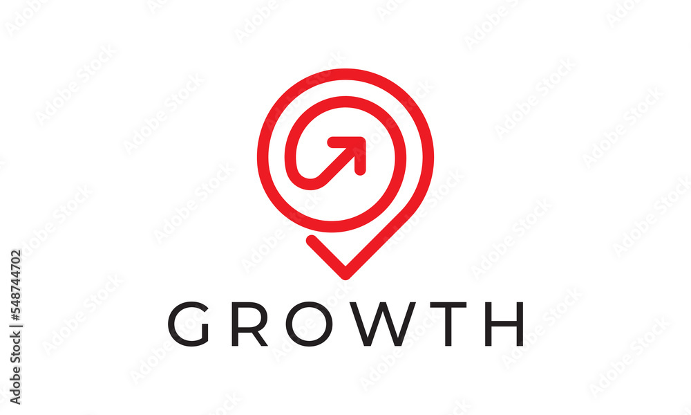 pin grow logo design. gps map point with arrow combination. concept of logistics, financial, cargo, order vector icon.