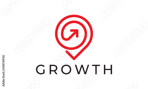 pin grow logo design. gps map point with arrow combination. concept of logistics, financial, cargo, order vector icon.