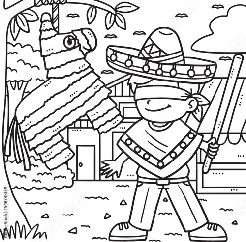 Cinco de Mayo Boy and Pinata Coloring Page 