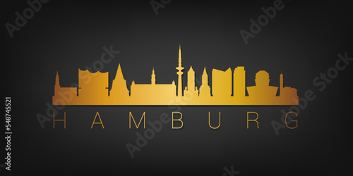 Hamburg, Germany Gold Skyline City Silhouette Vector. Golden Design Luxury Style Icon Symbols. Travel and Tourism Famous Buildings.
