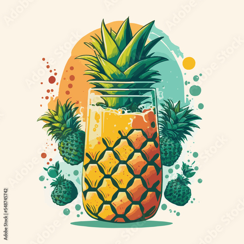 Glass fresh pineapple juice vector illustration for Design Template Logo or poster