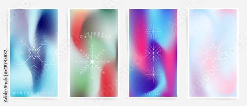 Winter gradient story templates. Wallpapers with mesh blurred colors of Christmas. Vector modern backgrounds.
