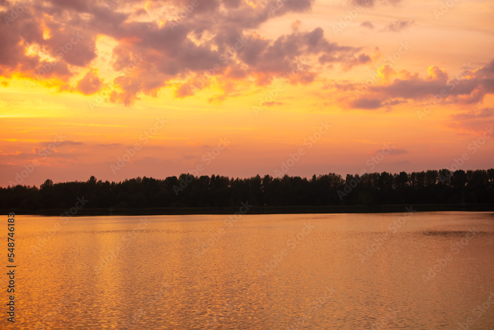 Golden sunset on the lake.