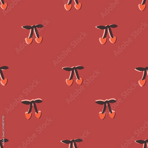 Retro cherry fruit seamless pattern with 50s and 60s vibes. Valentine's Day ditsy repeat for wrapping paper, fabric