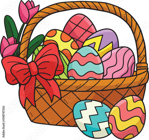 Easter Eggs Basket Cartoon Colored Clipart 