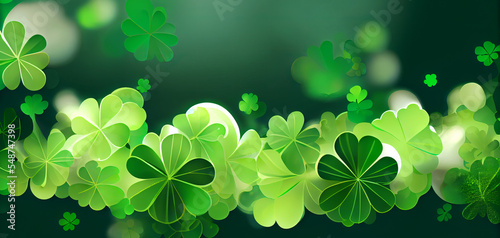 Green clover leaves background. Saint Patricks day background. Green shamrock texture. St Patrick's day texture with place for text.