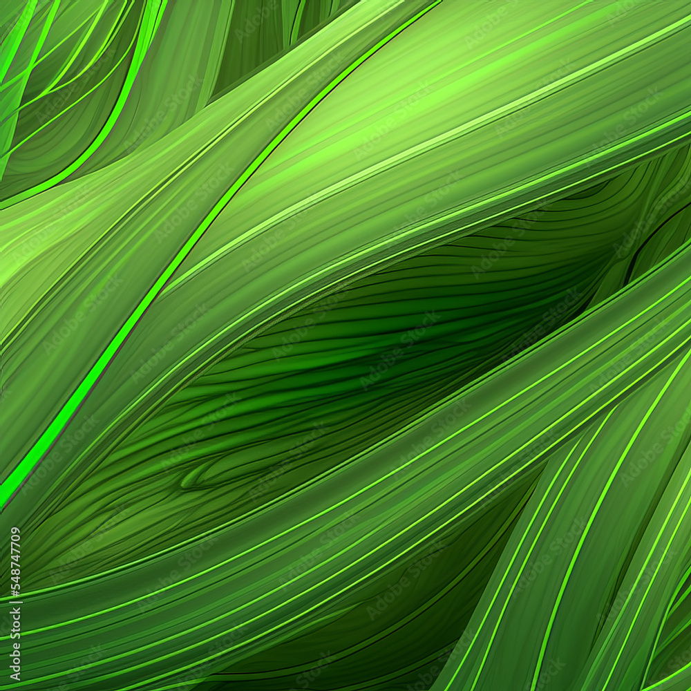Abstract stripes background. Green curvy stripes and lines texture. Digital art green background. Abstract wallpaper.