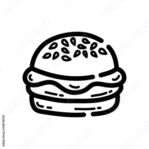 Burger doodle icon. Hand drawn symbol. Vector illustration.