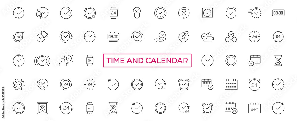 Time and clock, calendar, timer line icons. Vector linear icon set Time and clock, calendar, timer line icons. Vector linear icon set