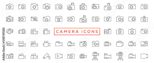 Photo and video icon set. Icons of photography, image, photo gallery, video camera and photo camera. Diaphragm icon. image, photo gallery Vector illustration