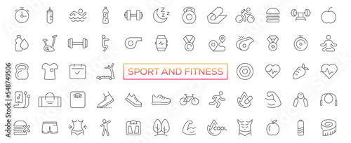 Sport and fitness - minimal thin line web icon set. Outline icons collection. Simple vector illustration