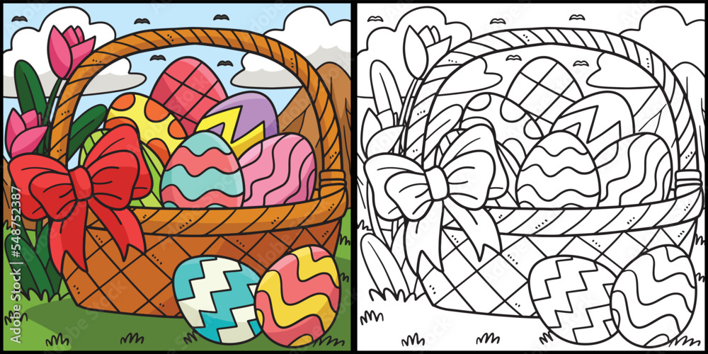 Easter Eggs Basket Coloring Page Illustration