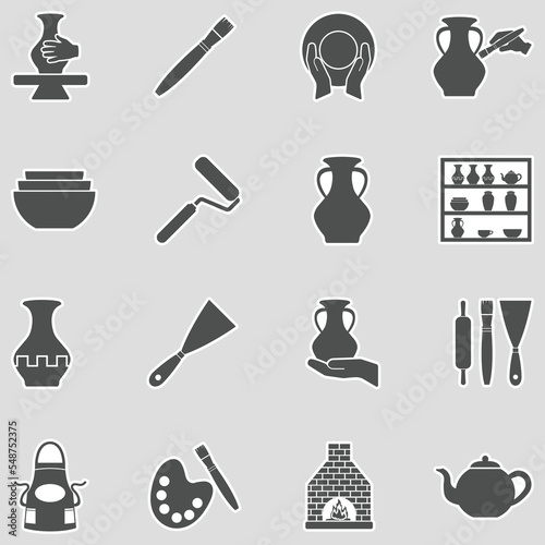 Pottery Icons. Sticker Design. Vector Illustration.