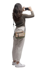 Young woman taking pictures with her smartphone PNG file no background
