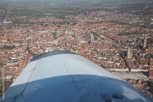 Views from above of Belgium from an airplane. Different city views of the air. photo