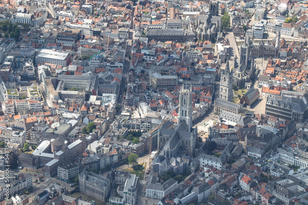Fototapeta premium Views from above of Belgium from an airplane. Different city views of the air.