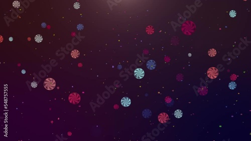 Christmas lollipops glitters 3D background. Great use for  christmas related concepts.  Animation for christmas and holidays. Loop, Alpha channel.