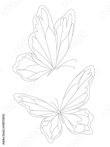 Butterflies. A set with a butterfly silhouette. Vector monochrome illustration isolated on a white background. Decorative design elements.