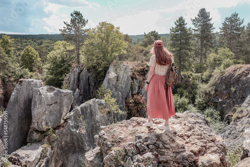 Woman enjoying the views of the nature of Fondry des Chiens in Vironinval Belgium. © Tibi.lost.in.nature