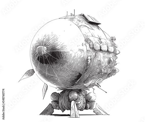 Bomb abstract sketch hand drawn sketch, engraving style vector illustration.