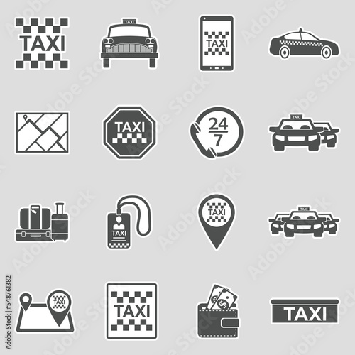 Taxi Service Icons. Sticker Design. Vector Illustration.