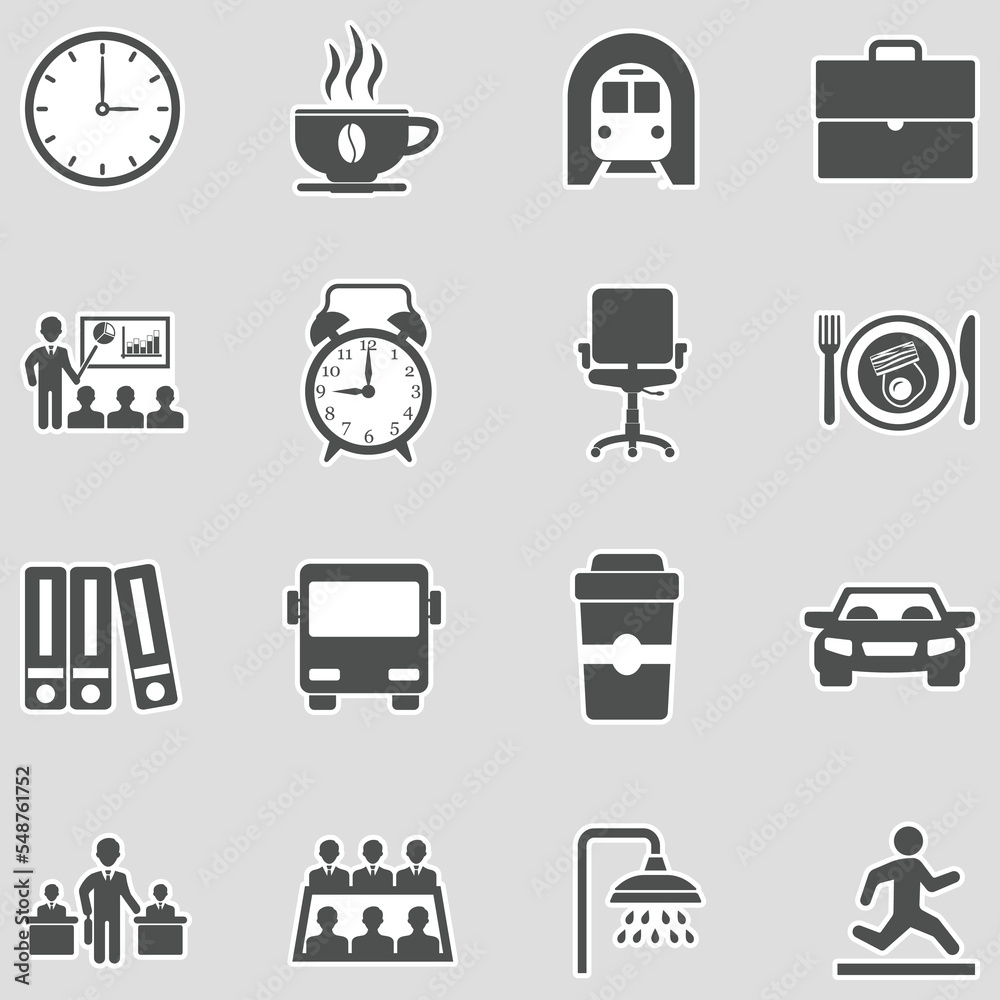 Work Day Icons. Sticker Design. Vector Illustration.