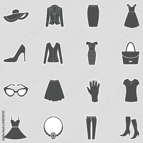 Women Fashion Icons. Sticker Design. Vector Illustration.