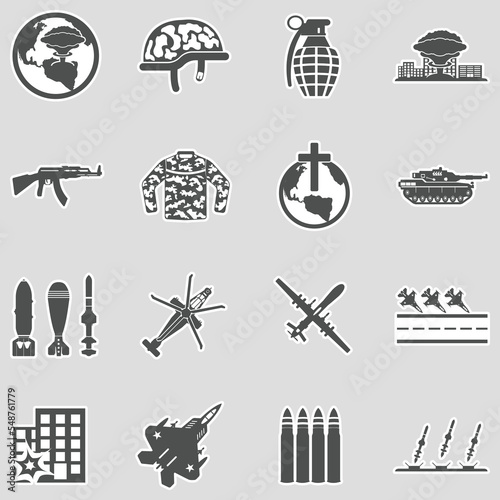 World War Icons. Sticker Design. Vector Illustration.