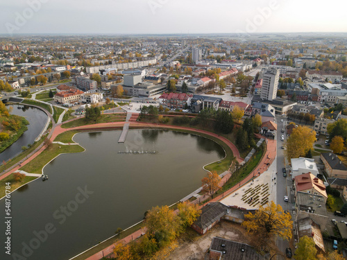 Aerial view of Panevėžys city centre, downtown park, one of the largest cities in Lithuania