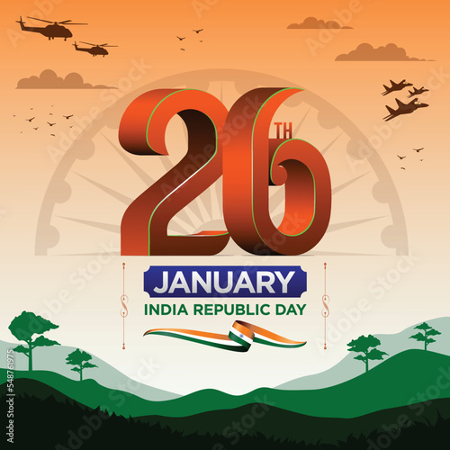 26 January, India Republic day  design with stars with background