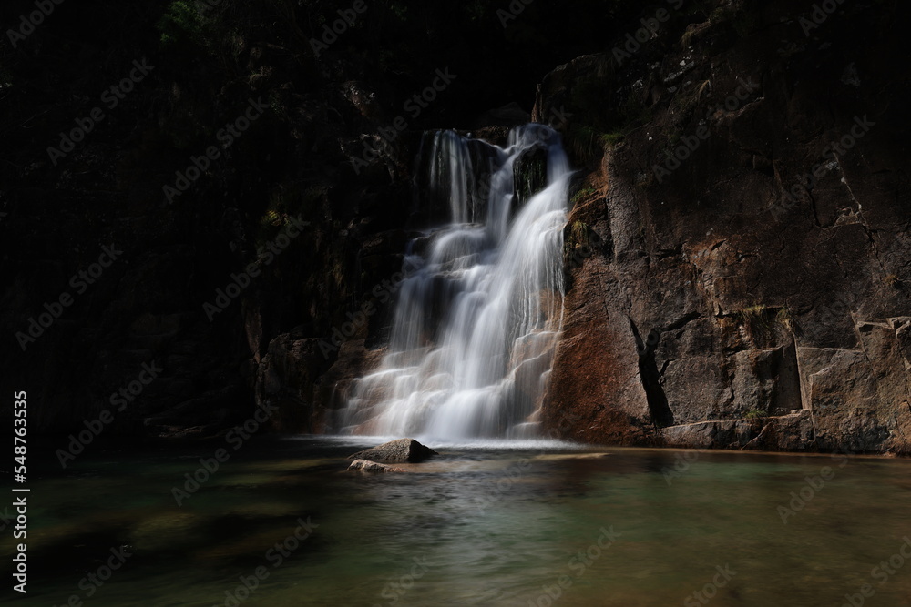 A view of the Cascata Fecha de Barjas waterfalls in the Peneda-Geres National Park in Portugal A view of the Cascata Fecha de Barjas waterfalls in the Peneda-Geres National Park in Portugal