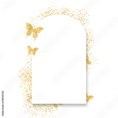 Canvas Print Gold Frame with butterfly decoration. Golden border.