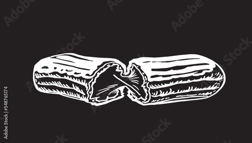 Vector hand-drawn eclair on black isolated, bakery and gastronomy element of design