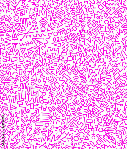 Abstract doodle drawing with pink lines on a white background.Seamless pattern.