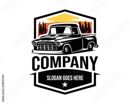 old classic truck silhouette logo showing white background isolated to the side. premium quality truck design vector illustration
