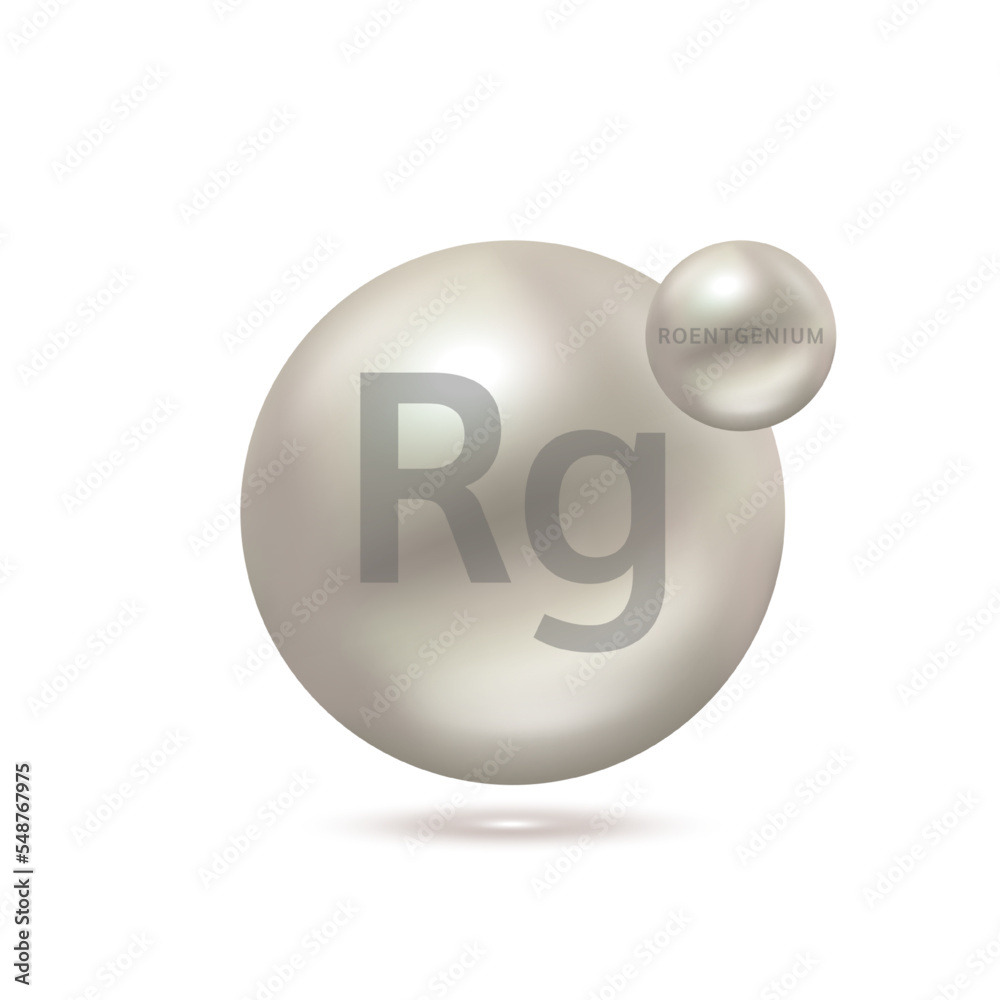 Roentgenium molecule models silver. Ecology and biochemistry concept. Isolated spheres on white background. 3D Vector Illustration. Roentgenium molecule models silver. Ecology and biochemistry concept. Isolated spheres on white background. 3D Vector Illustration.