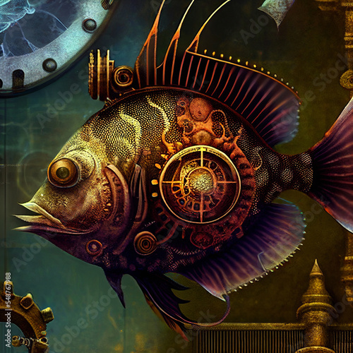 Steampunk fantasy: retro-futuristic mechanical fish made with generative AI