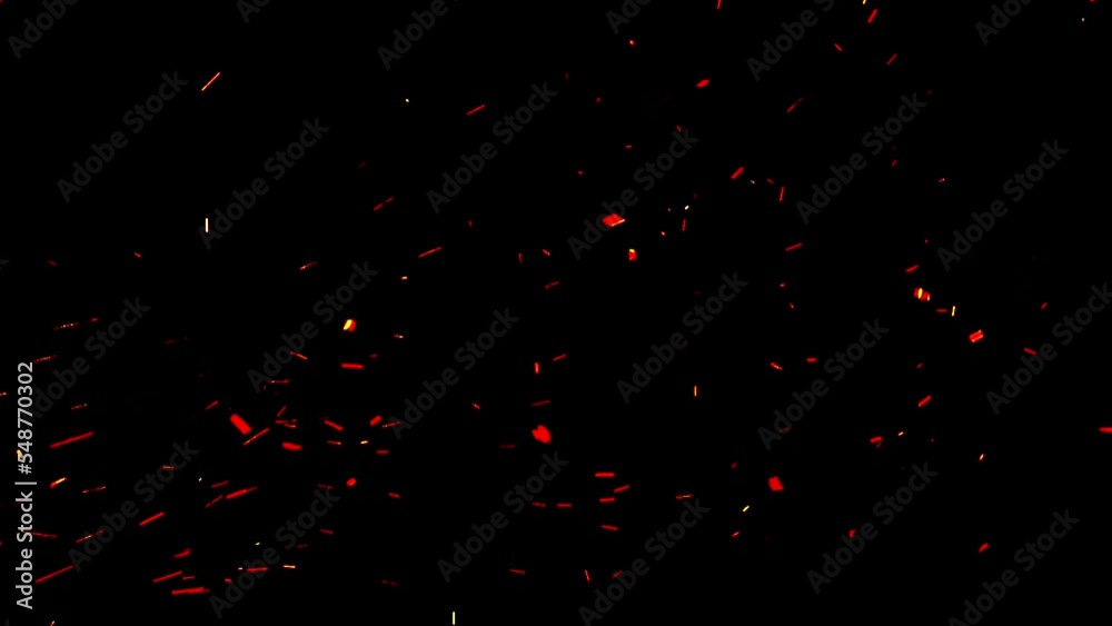Real hot embers overlay glowing in red orange and yellow. Filmed on a black background. Bonfire magical ember ash particles to add sparks to your footage