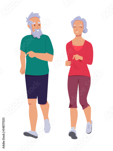 Elderly people activity. Healthy lifestyle. Senior people run together. Physical activity vector illustration. 