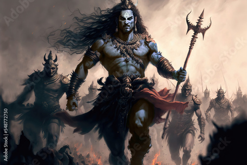 Fototapeta AI generated image of Hindu God Shiva leading his army of Ganas into war against