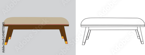 Upholstered bench. Entryway patio furniture. Vector line icon. Isolated object