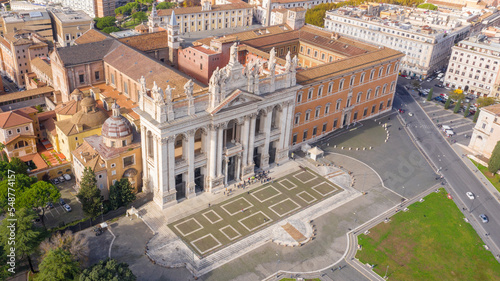 Aerial view of the Basilica of Saint John Lateran, also referred to as the Cathedral of Rome. It is the oldest basilica in western Europe and the most important of the major papal basilicas. photo