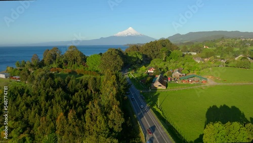Aerial view of Llanquihue lake, Osorno volcano in Puerto Varas in Chile photo