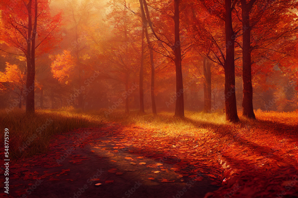 Fototapeta premium Autumn landscape paint