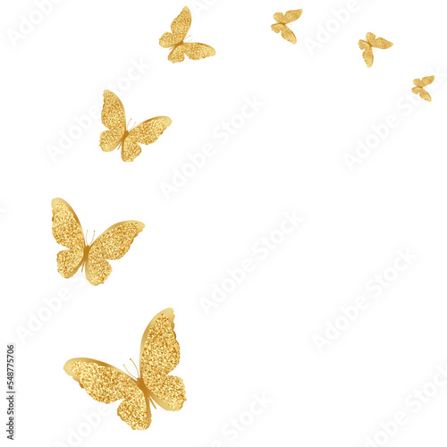 Golden Sparkling Butterfly. Gold glitter butterfly for decoration. 