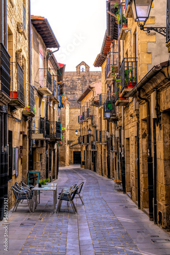 Laguardia Spain cafes and bars in narrow streets in beautiful hilltop town in Rioja region