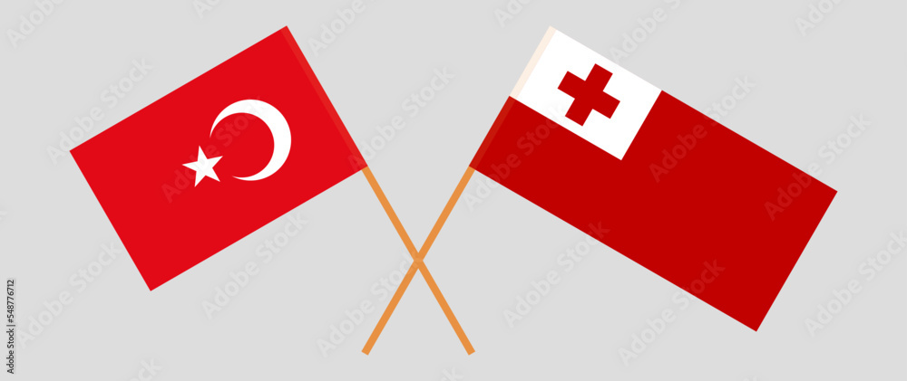Crossed flags of Turkiye and Tonga. Official colors. Correct proportion