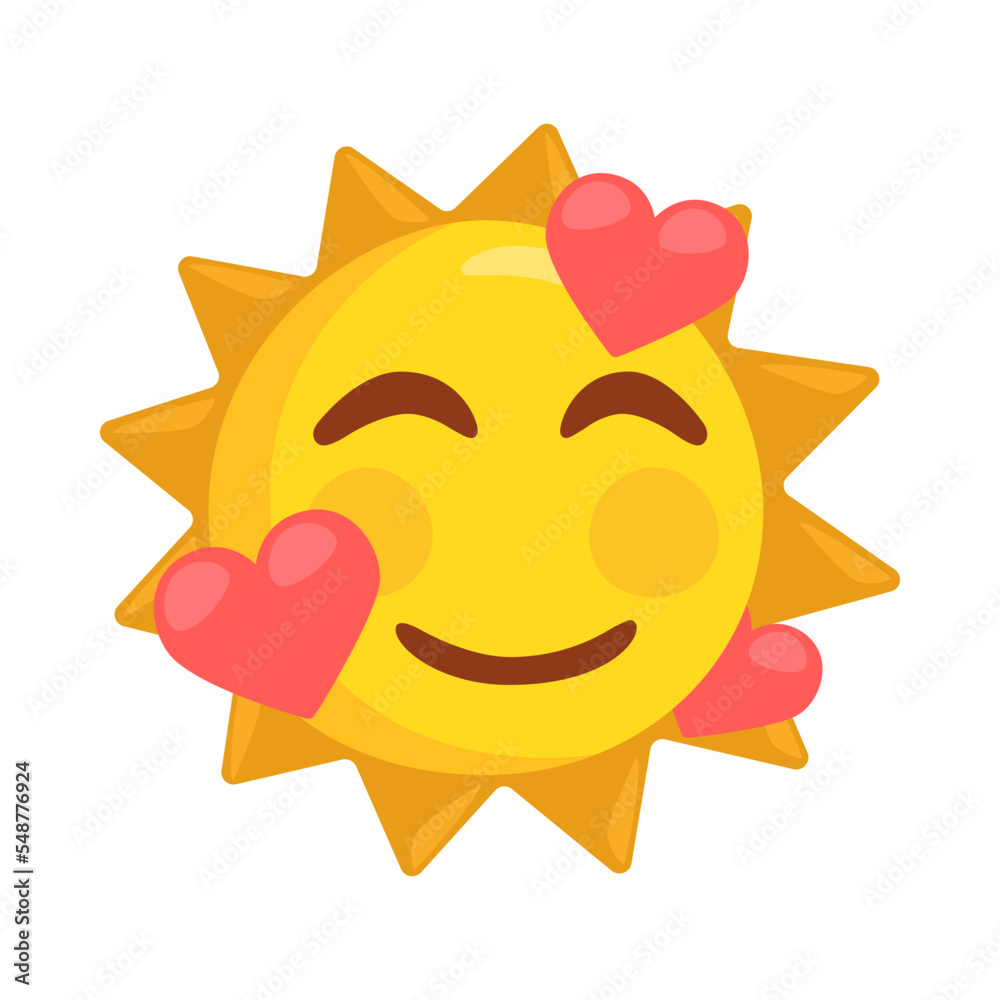 Sun with Hearts Sign Emoji Icon Illustration. Solar Vector Symbol Emoticon Design Clip Art Sign Comic Style.